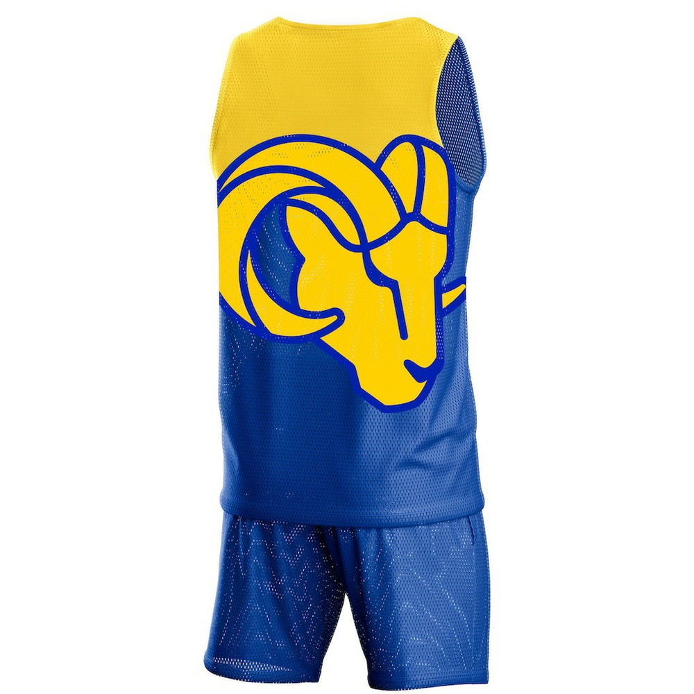 Los Angeles Rams FOCO Colorblock Mesh V-Neck & Shorts Set - Royal - NFL