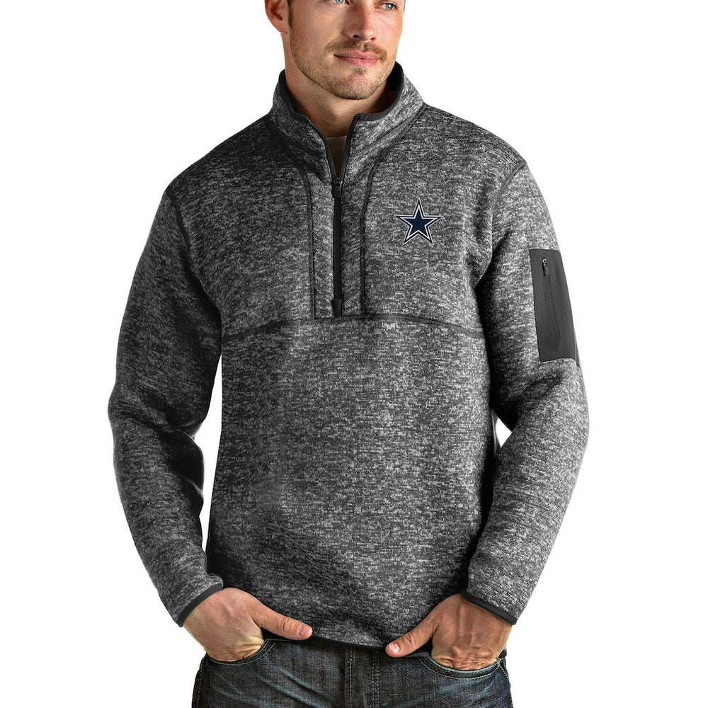 Dallas Cowboys Antigua Fortune Quarter-Zip Pullover Jacket - Heathered Charcoal - NFL