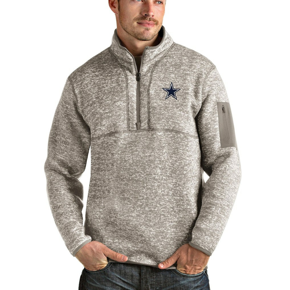 Dallas Cowboys Antigua Fortune Quarter-Zip Pullover Jacket - Oatmeal - NFL