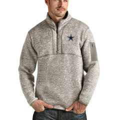 Dallas Cowboys Antigua Fortune Quarter-Zip Pullover Jacket - Oatmeal - NFL