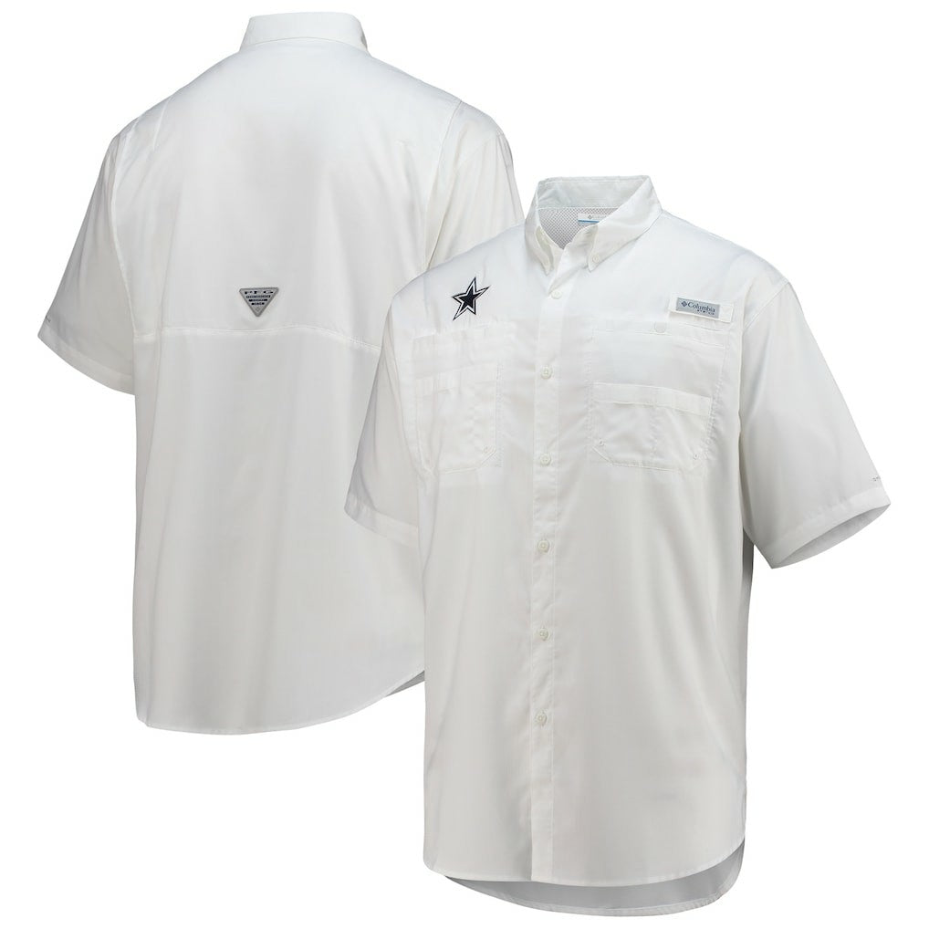 Dallas Cowboys Tamiami Omni-Shade Button-Down Short Sleeve Shirt - White - Columbia