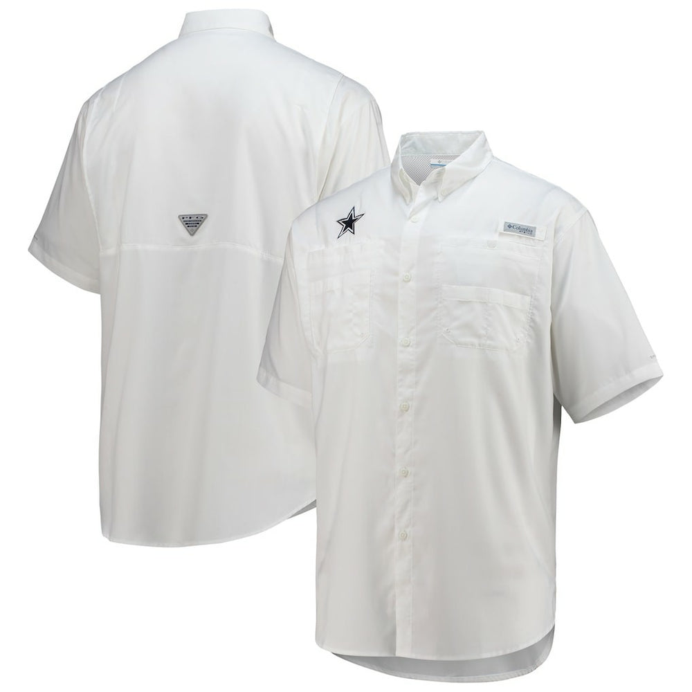 Dallas Cowboys Tamiami Omni-Shade Button-Down Short Sleeve Shirt - White - Columbia