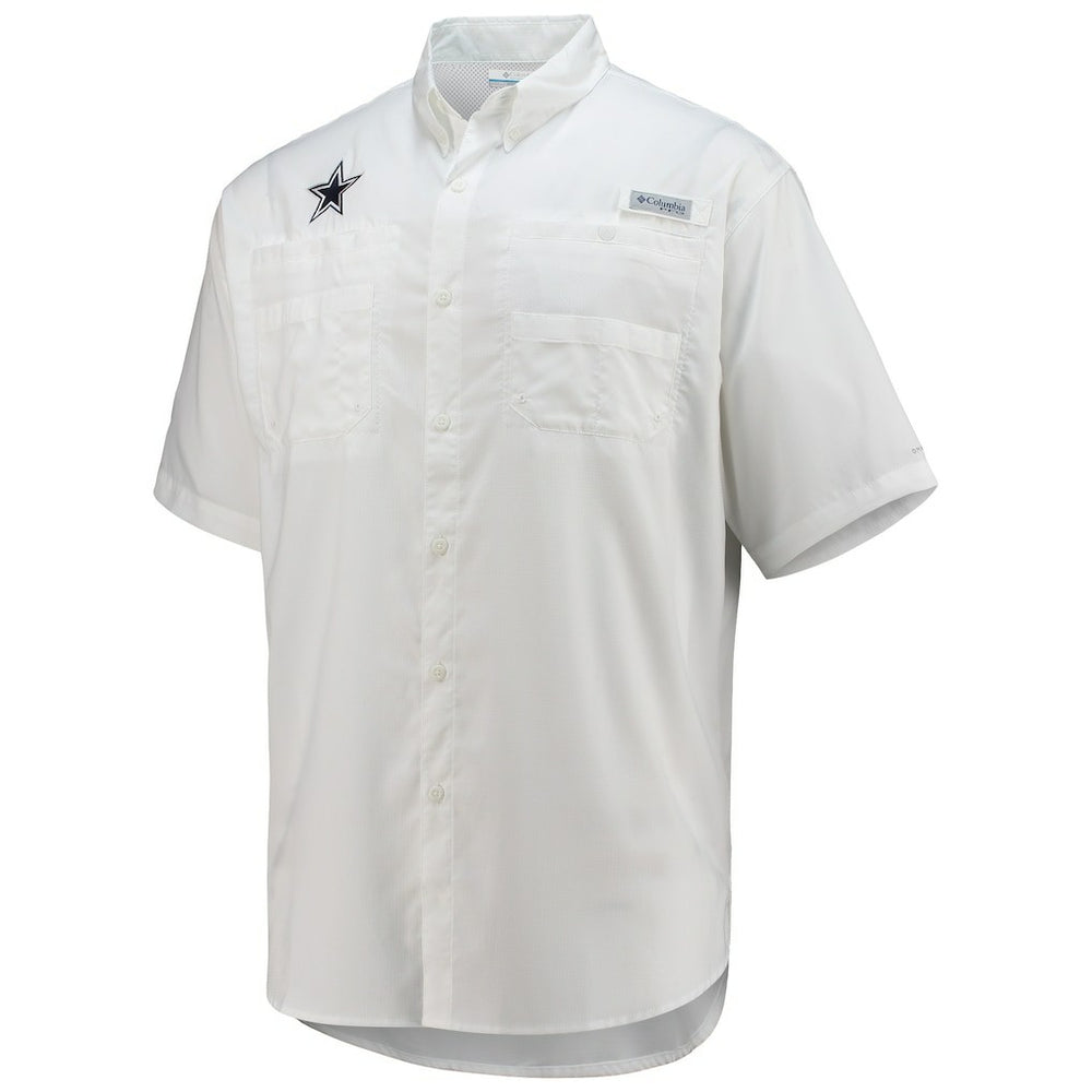 Dallas Cowboys Tamiami Omni-Shade Button-Down Short Sleeve Shirt - White - Columbia