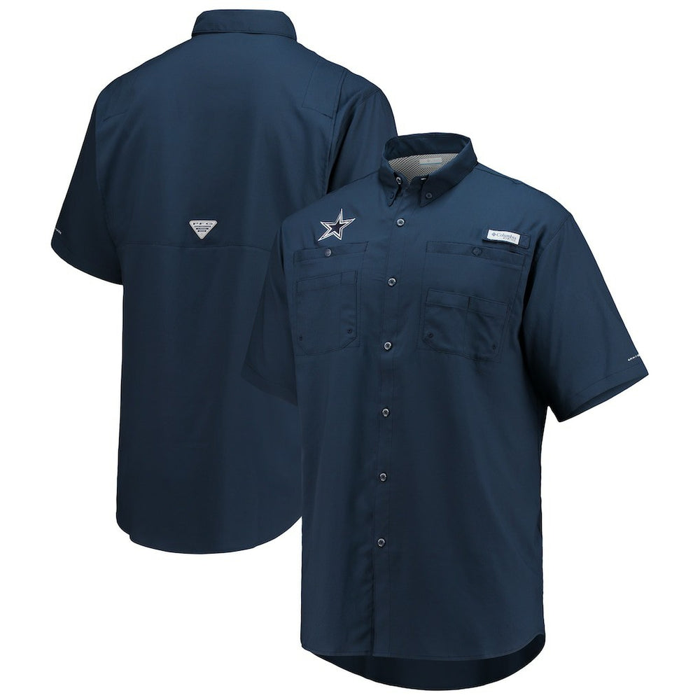 Dallas Cowboys Tamiami Omni-Shade Button-Down Short Sleeve Shirt - Navy - Columbia