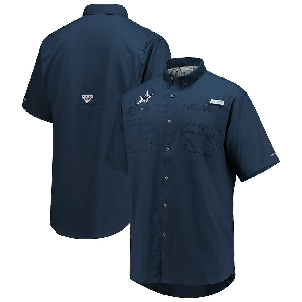 Dallas Cowboys Tamiami Omni-Shade Button-Down Short Sleeve Shirt - Navy - Columbia