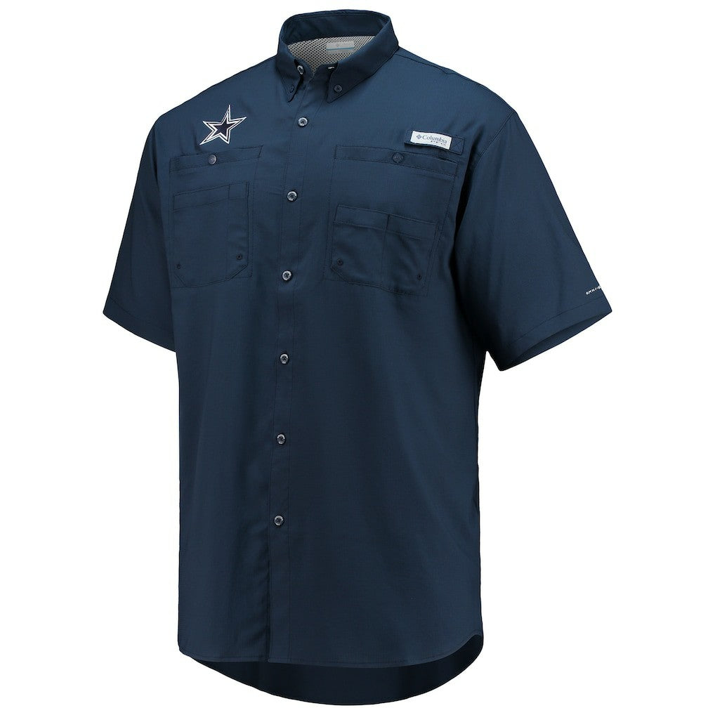 Dallas Cowboys Tamiami Omni-Shade Button-Down Short Sleeve Shirt - Navy - Columbia