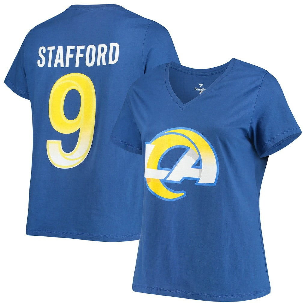 Matthew Stafford Los Angeles Rams Women's Plus Size Player Name & Number V-Neck T-Shirt - Royal - Fanatics