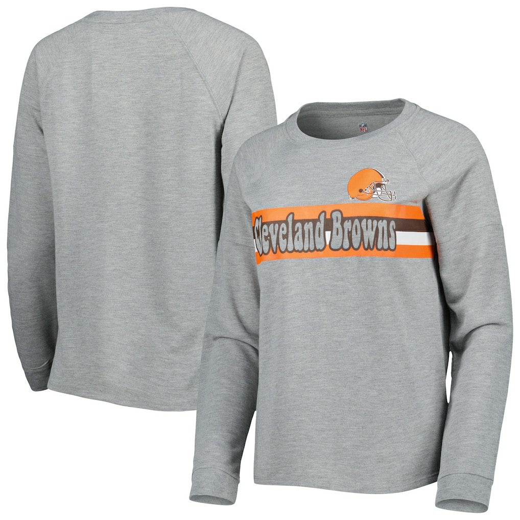 Cleveland Browns Juniors All Striped Up Raglan Long Sleeve T-Shirt - Heathered Gray - NFL