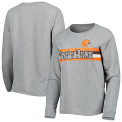 Cleveland Browns Juniors All Striped Up Raglan Long Sleeve T-Shirt - Heathered Gray - NFL