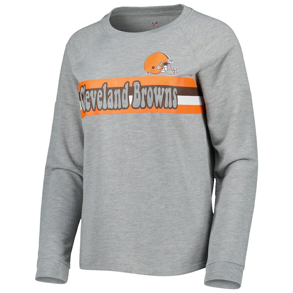 Cleveland Browns Juniors All Striped Up Raglan Long Sleeve T-Shirt - Heathered Gray - NFL