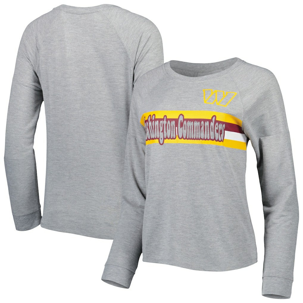 Washington Commanders Juniors All Striped Up Raglan Long Sleeve T-Shirt - Heathered Gray - NFL