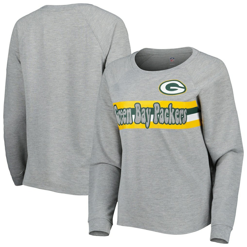 Green Bay Packers Juniors All Striped Up Raglan Long Sleeve T-Shirt - Heathered Gray - NFL