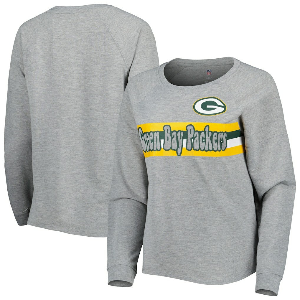 Green Bay Packers Juniors All Striped Up Raglan Long Sleeve T-Shirt - Heathered Gray - NFL