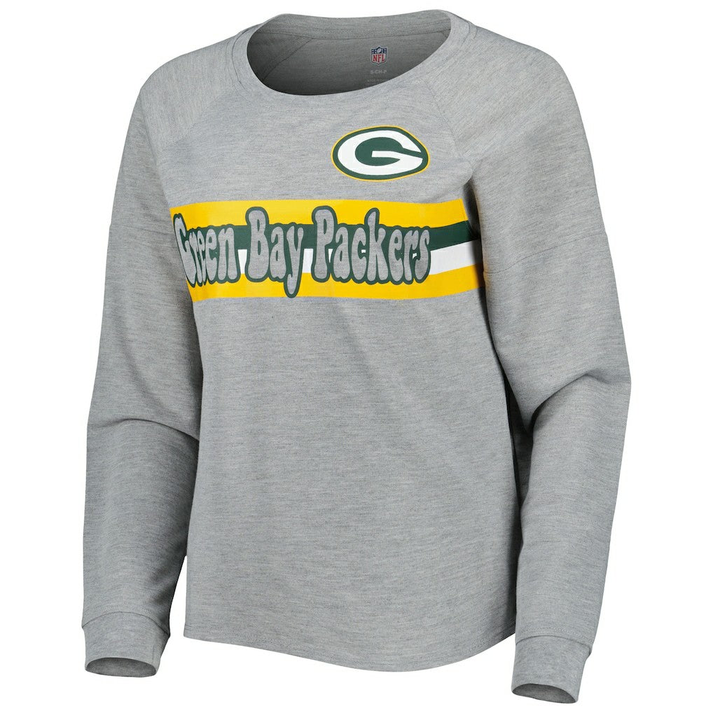 Green Bay Packers Juniors All Striped Up Raglan Long Sleeve T-Shirt - Heathered Gray - NFL