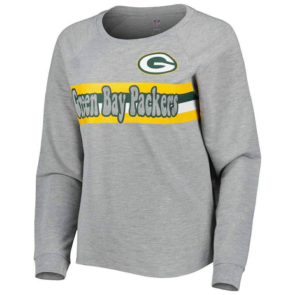 Green Bay Packers Juniors All Striped Up Raglan Long Sleeve T-Shirt - Heathered Gray - NFL