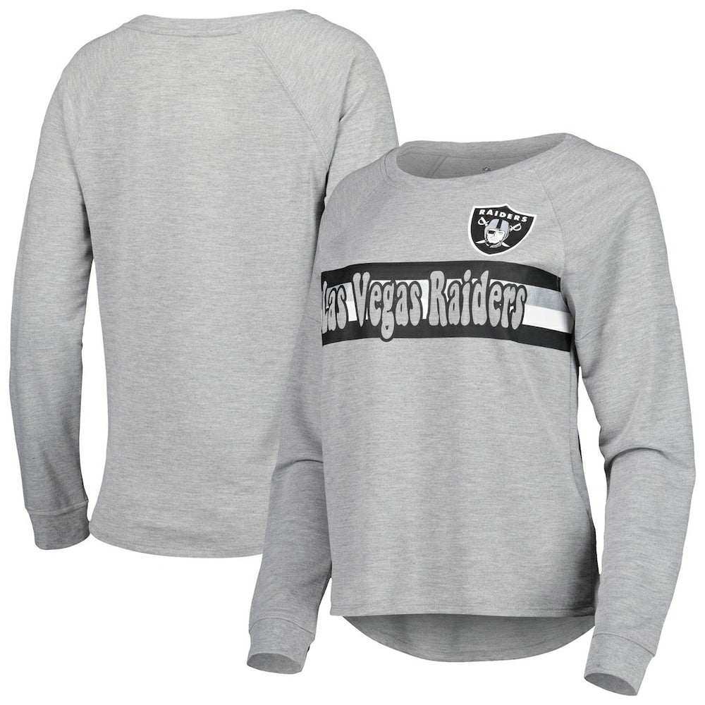 Las Vegas Raiders Juniors All Striped Up Raglan Long Sleeve T-Shirt - Heathered Gray - NFL