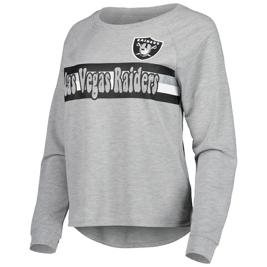 Las Vegas Raiders Juniors All Striped Up Raglan Long Sleeve T-Shirt - Heathered Gray - NFL