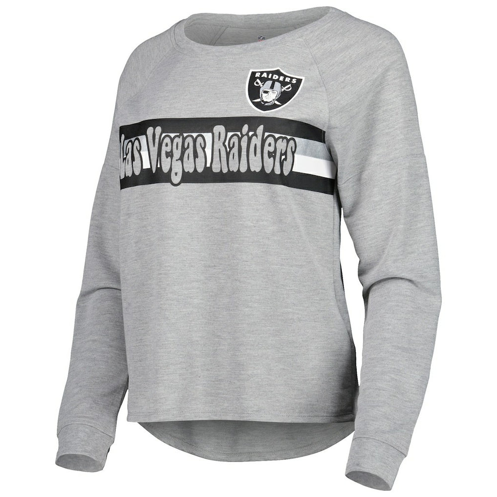 Las Vegas Raiders Juniors All Striped Up Raglan Long Sleeve T-Shirt - Heathered Gray - NFL