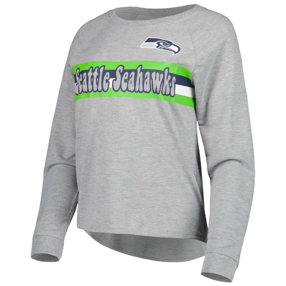 Seattle Seahawks Juniors All Striped Up Raglan Long Sleeve T-Shirt - Heathered Gray - NFL