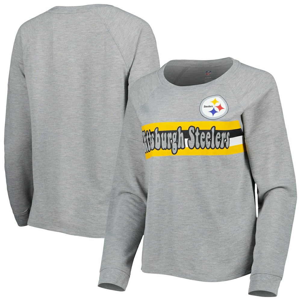 Pittsburgh Steelers Juniors All Striped Up Raglan Long Sleeve T-Shirt - Heathered Gray - NFL