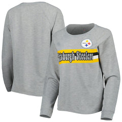 Pittsburgh Steelers Juniors All Striped Up Raglan Long Sleeve T-Shirt - Heathered Gray - NFL