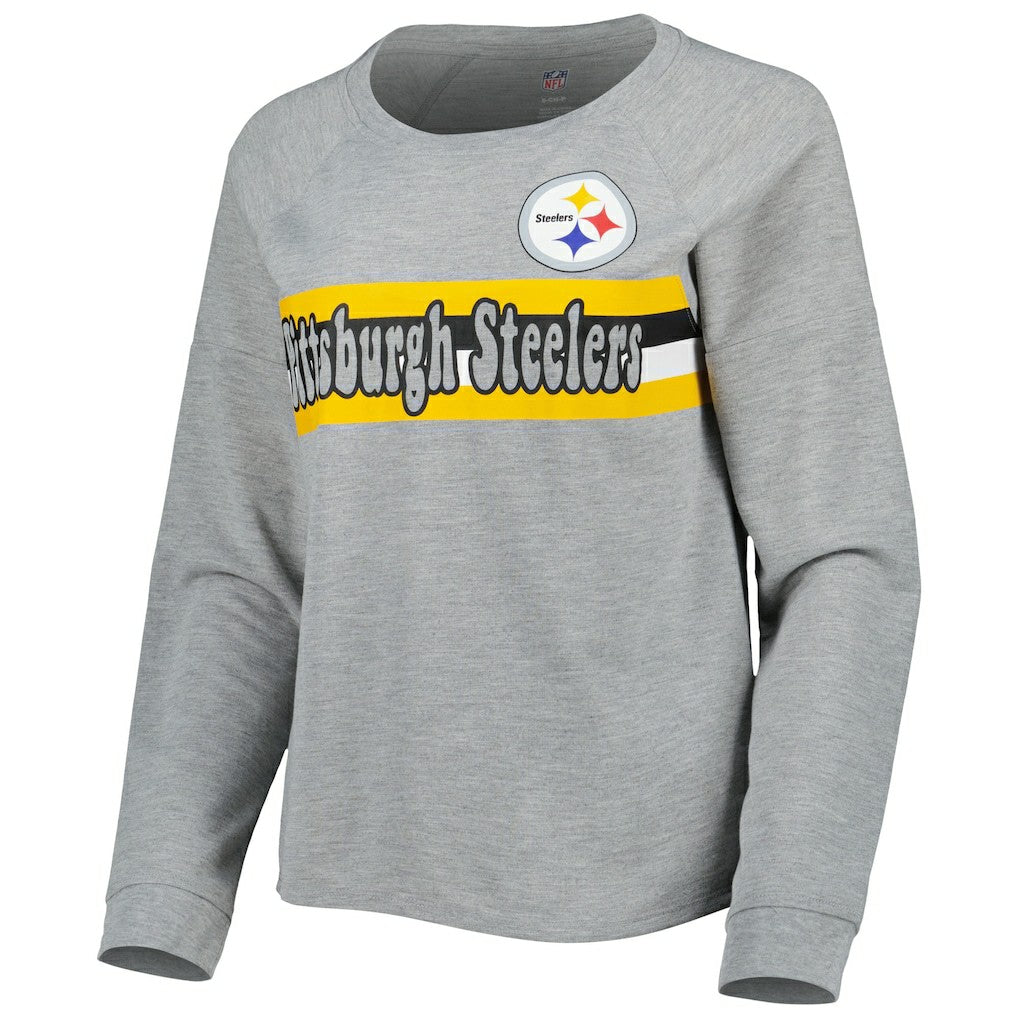Pittsburgh Steelers Juniors All Striped Up Raglan Long Sleeve T-Shirt - Heathered Gray - NFL