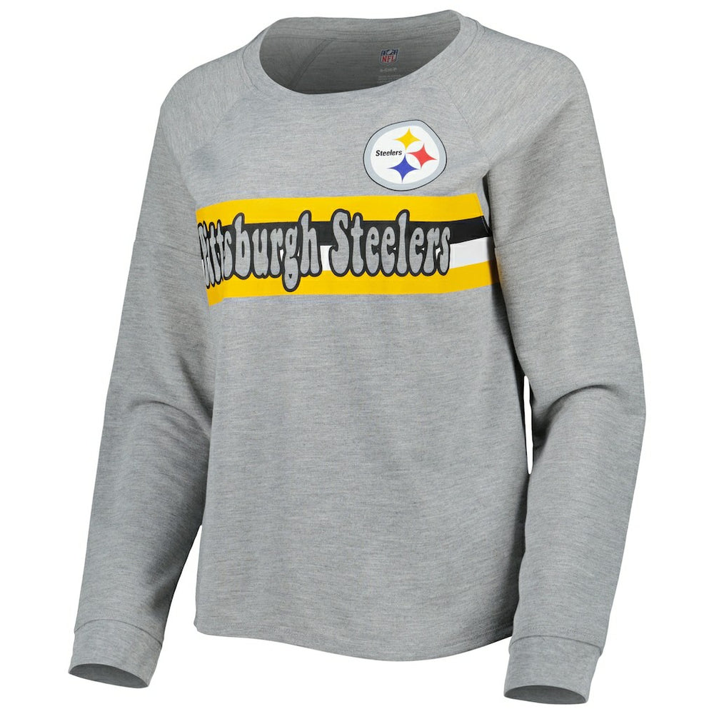 Pittsburgh Steelers Juniors All Striped Up Raglan Long Sleeve T-Shirt - Heathered Gray - NFL