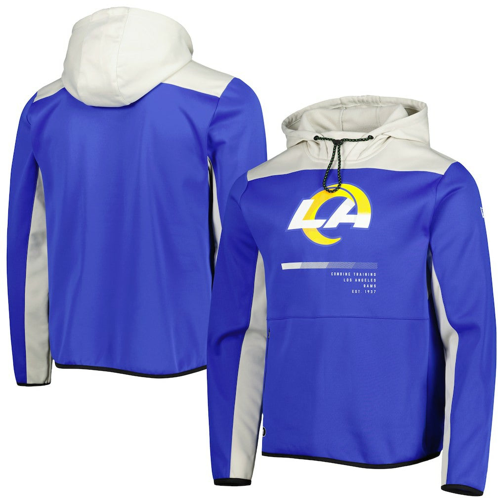Los Angeles Rams New Era Combine Authentic Hard Hitter Pullover Hoodie - Royal - NFL