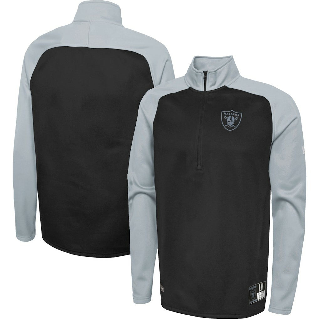Las Vegas Raiders New Era Combine Authentic O-Line Raglan Half-Zip Jacket - Black - NFL