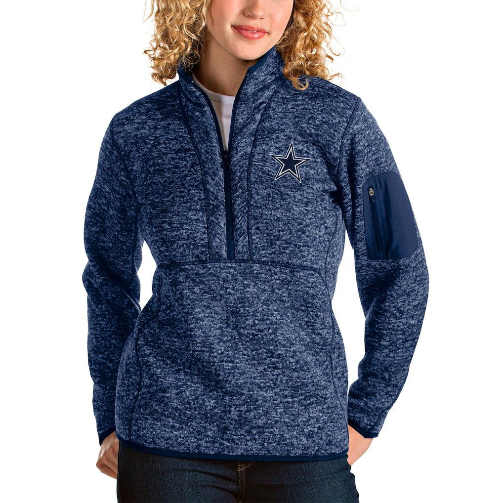 Dallas Cowboys Antigua Women's Fortune Half-Zip Pullover Jacket - Heathered Navy - NFL