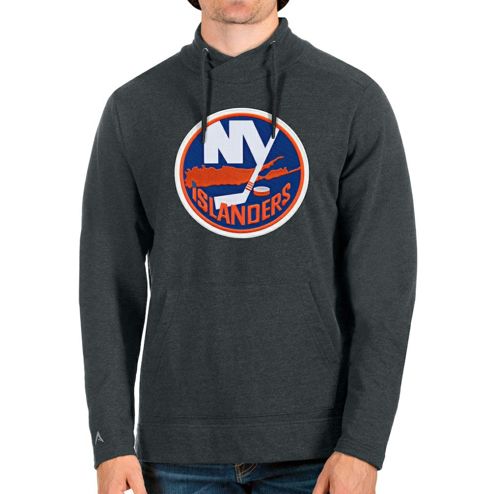 New York Islanders Antigua Reward Crossover Neckline Pullover Sweatshirt - Heathered Charcoal | NHL on sale