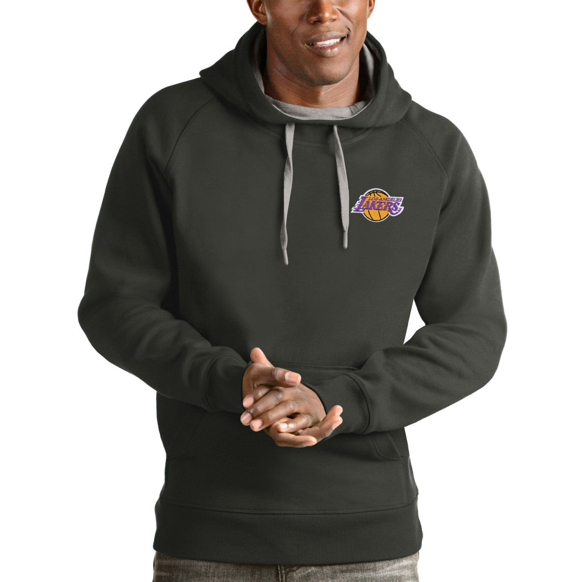 Los Angeles Lakers Antigua Victory Pullover Hoodie Charcoal