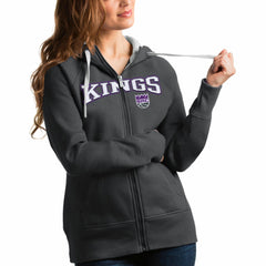 Sacramento Kings Antigua Women's Team Victory Full-Zip Hoodie Charcoal