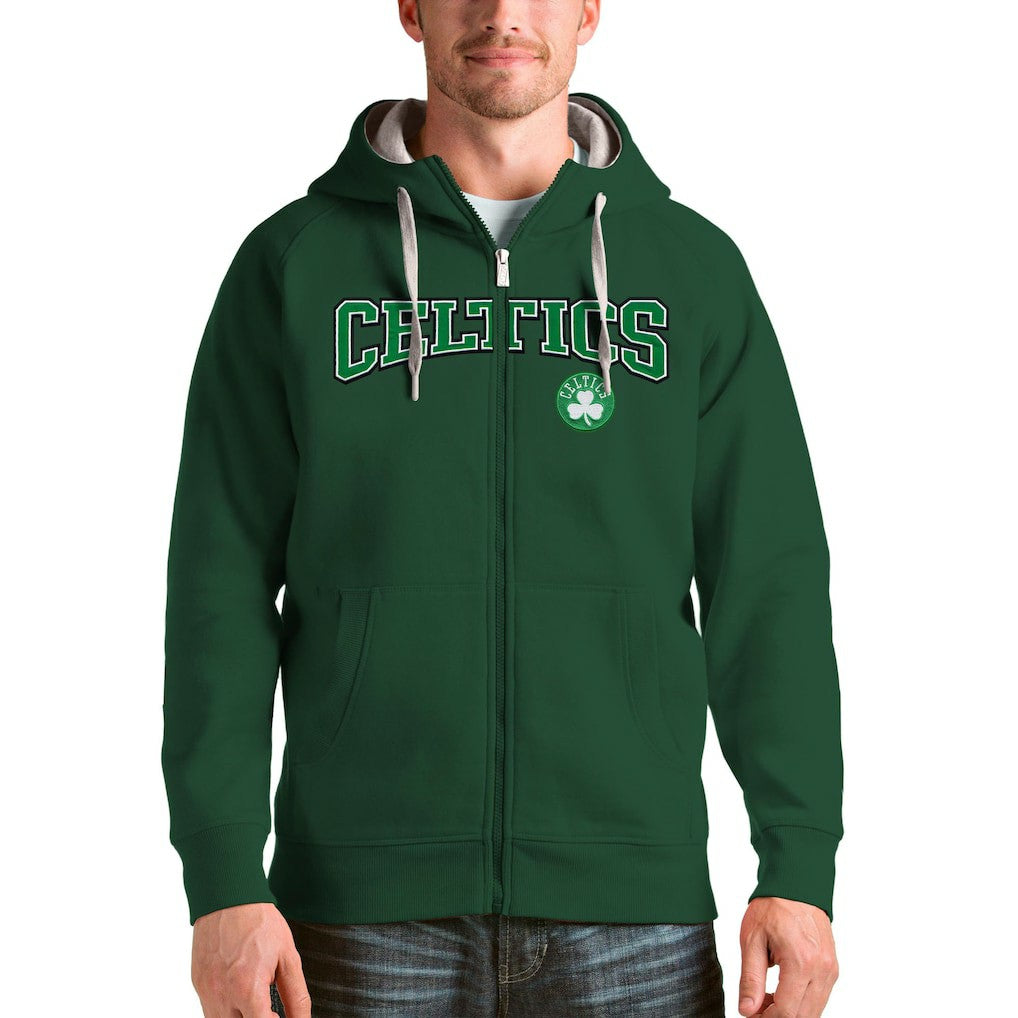 Boston Celtics Antigua Victory Full-Zip Hoodie Hunter Green