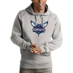 Charlotte Hornets Antigua Logo Victory Pullover Hoodie Heathered Gray