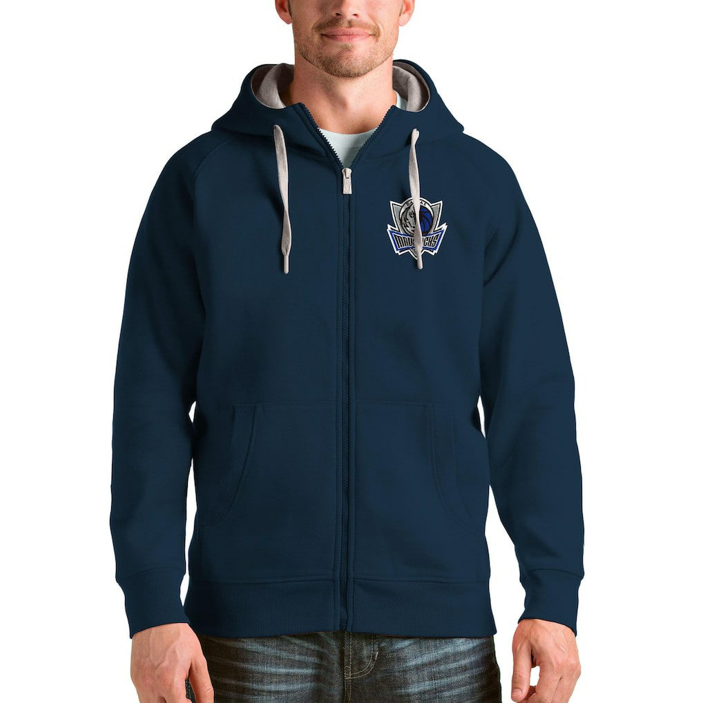 Dallas Mavericks Antigua Logo Victory Full-Zip Hoodie Navy