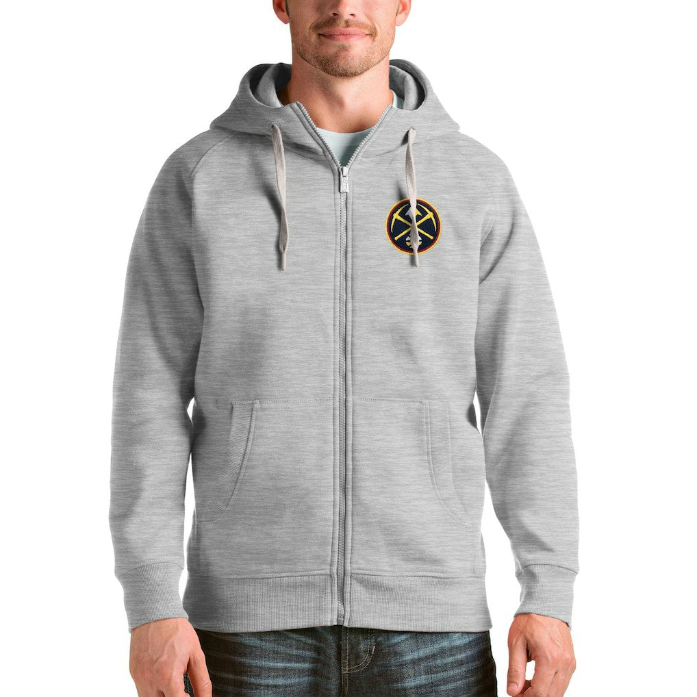 Denver Nuggets Antigua Logo Victory Full-Zip Hoodie Heathered Gray