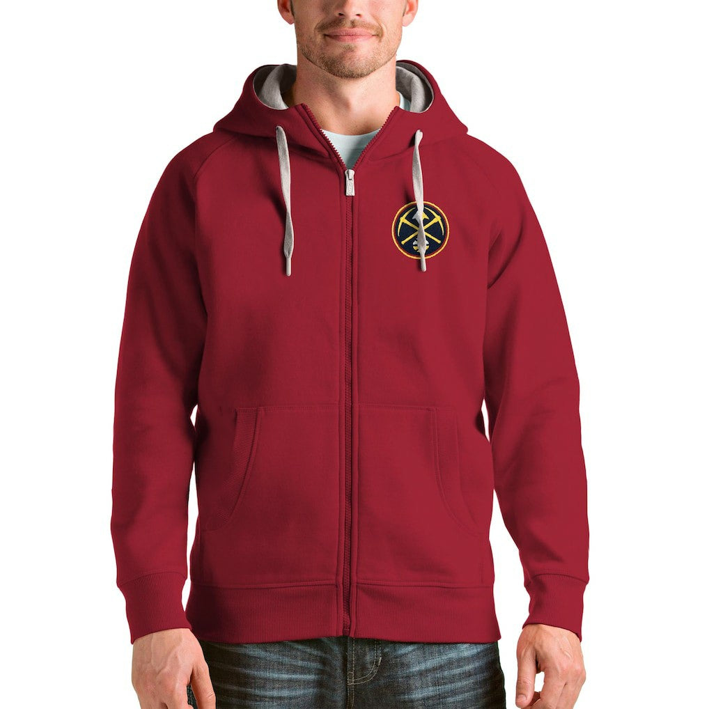 Denver Nuggets Antigua Logo Victory Full-Zip Hoodie Red