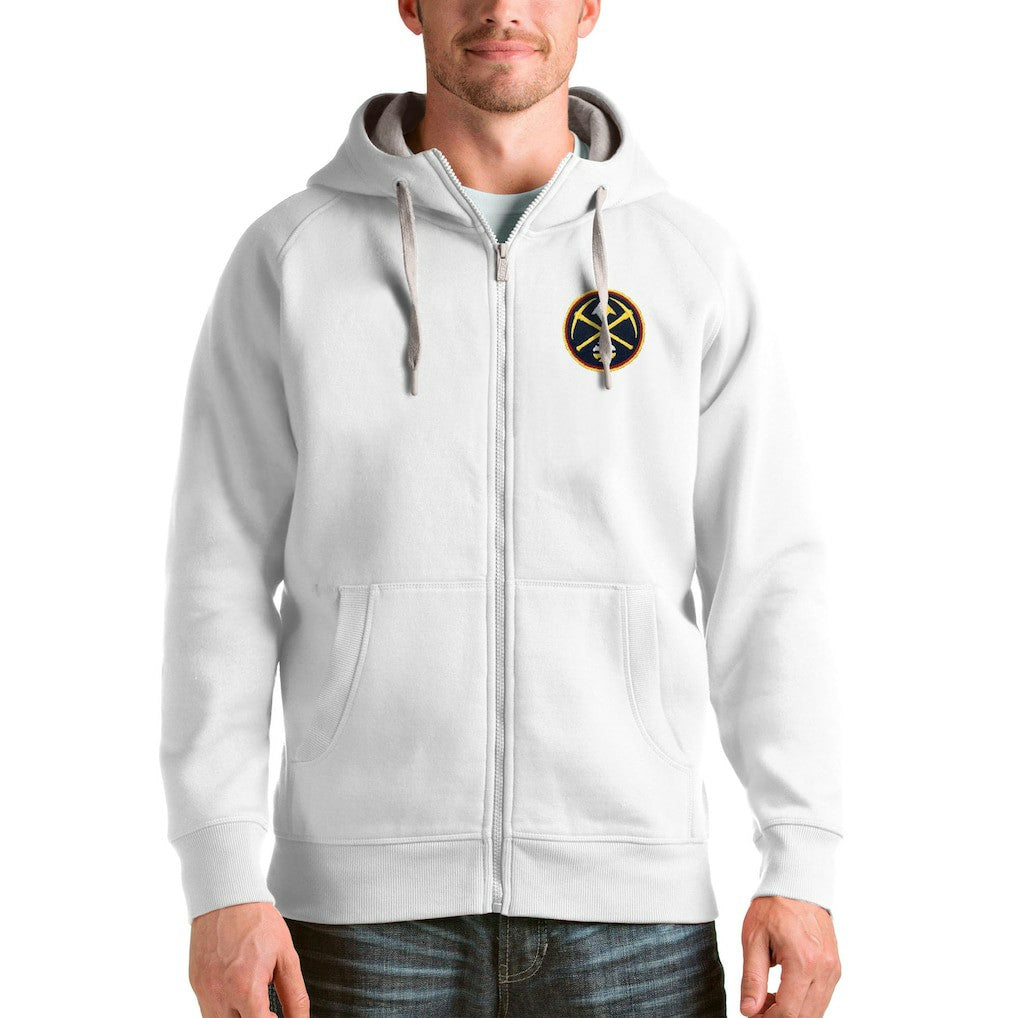 Denver Nuggets Antigua Logo Victory Full-Zip Hoodie White