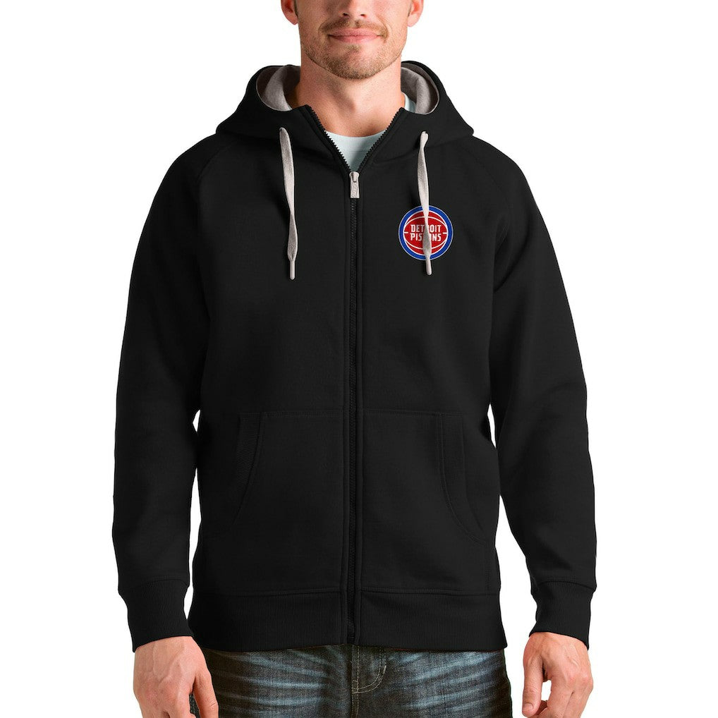 Detroit Pistons Antigua Logo Victory Full-Zip Hoodie Black