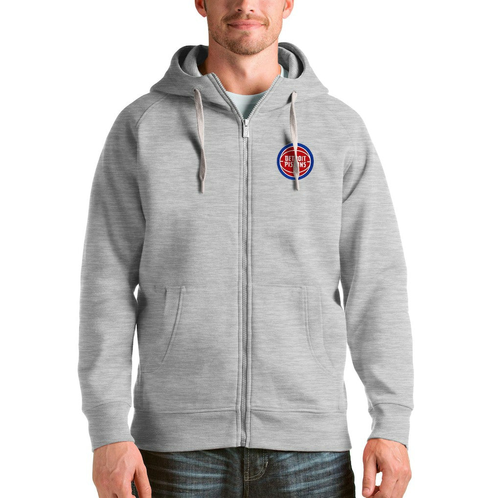 Detroit Pistons Antigua Logo Victory Full-Zip Hoodie Heathered Gray