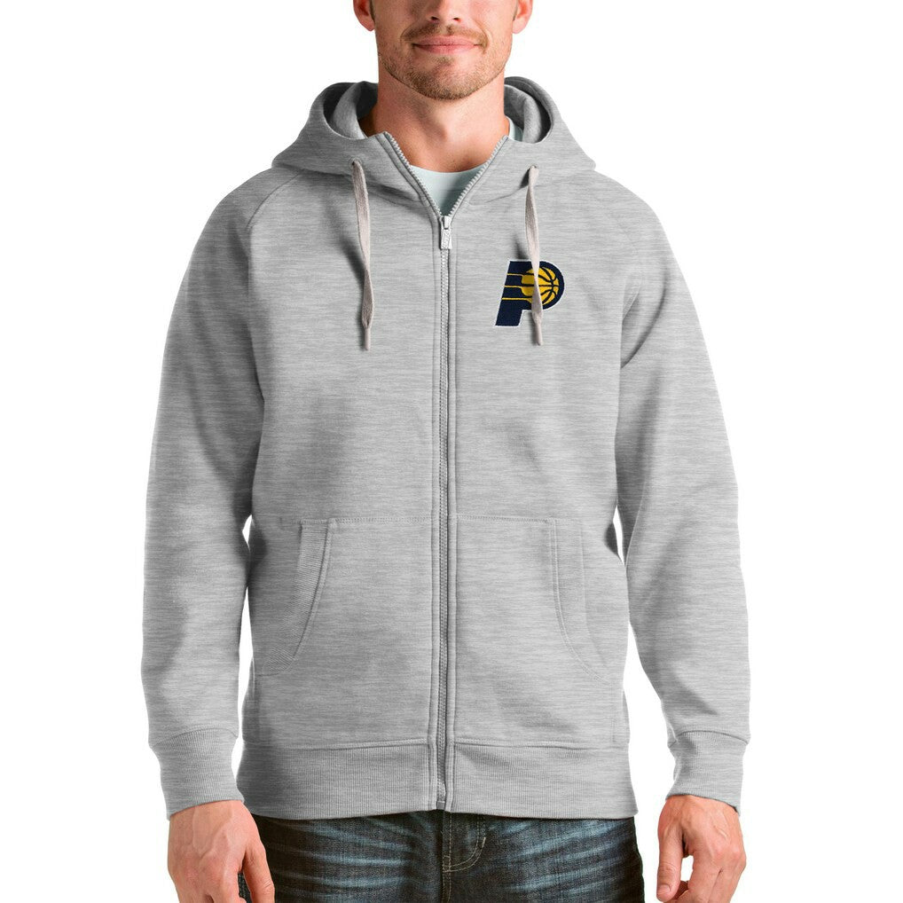 Indiana Pacers Antigua Logo Victory Full-Zip Hoodie Heathered Gray