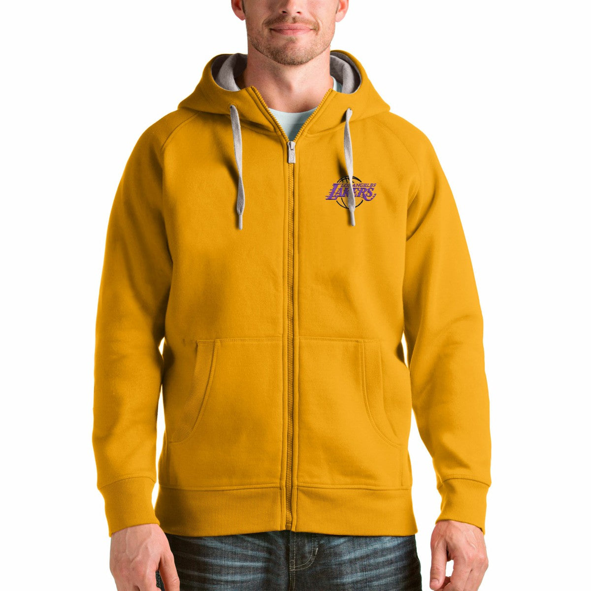 Los Angeles Lakers Antigua Logo Victory Full-Zip Hoodie Gold