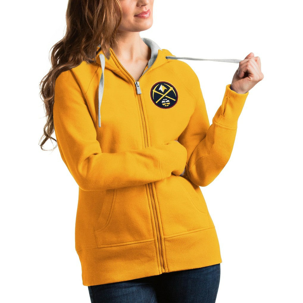 Denver Nuggets Antigua Women's Victory Full-Zip Hoodie Gold