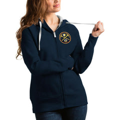 Denver Nuggets Antigua Women's Victory Full-Zip Hoodie Navy