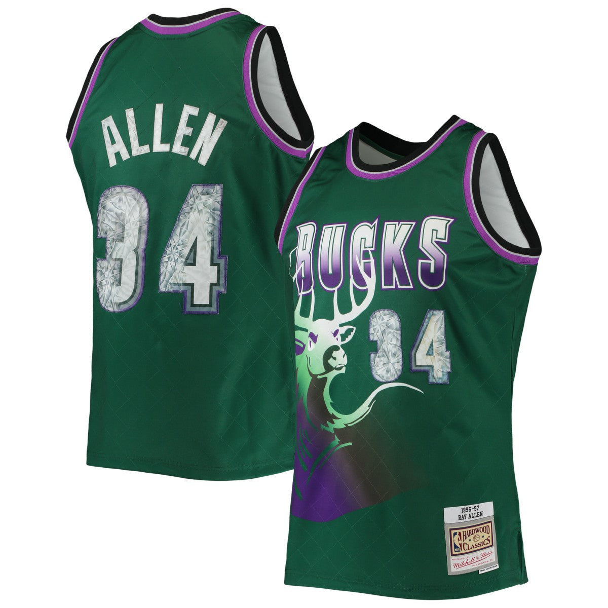 Mitchell & Ness Ray Allen Milwaukee Bucks 1996/97 Hardwood Classics NBA 75th Anniversary Diamond Swingman Jersey Green