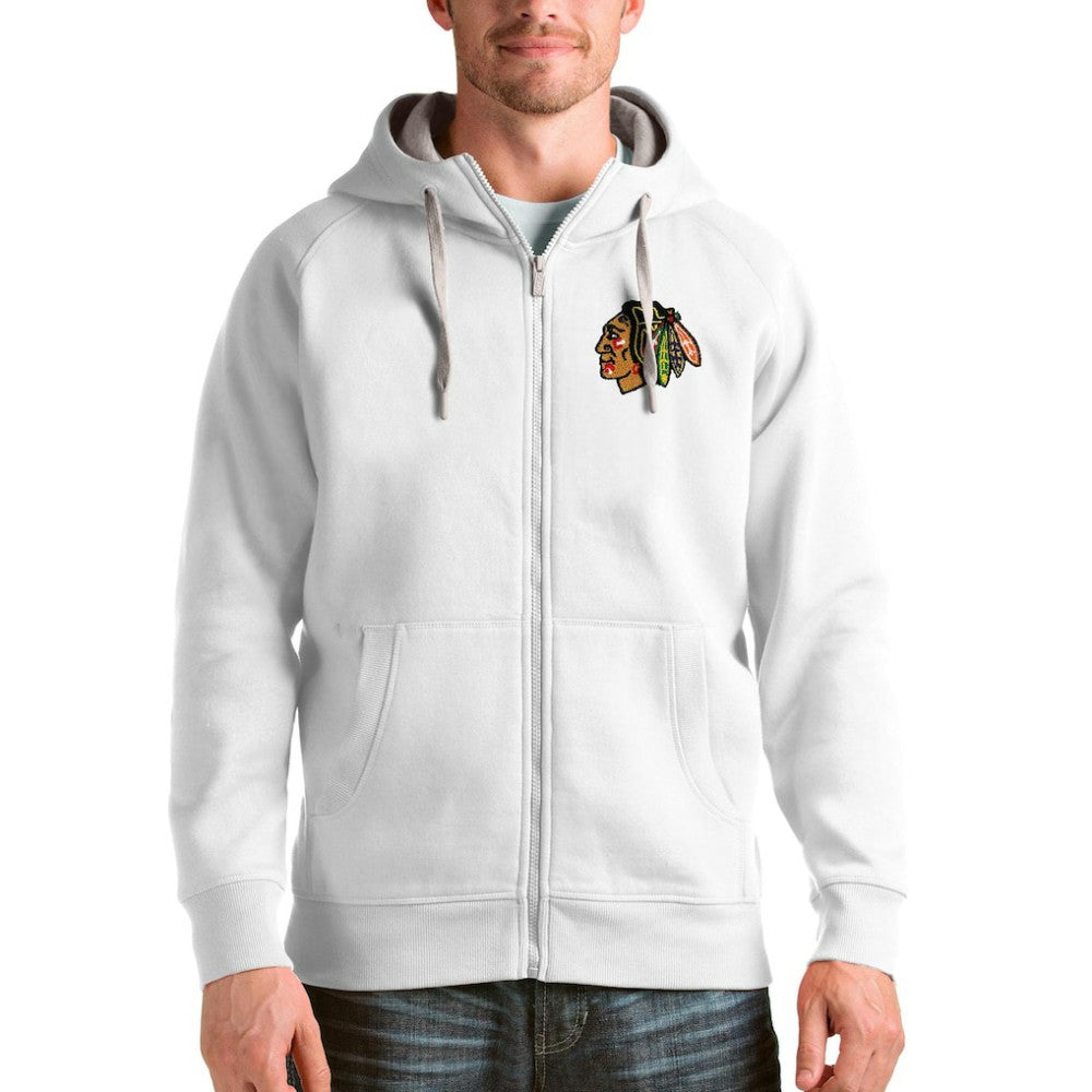 Chicago Blackhawks Antigua Logo Victory Full-Zip Hoodie - White | NHL Lifestyle