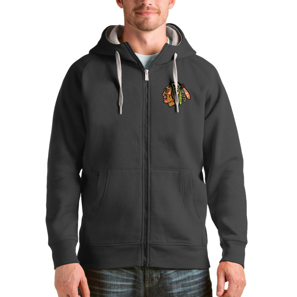 Chicago Blackhawks Antigua Logo Victory Full-Zip Hoodie - Charcoal | NHL Lifestyle