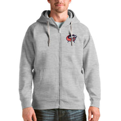 Columbus Blue Jackets Antigua Logo Victory Full-Zip Hoodie - Heathered Gray | NHL near me