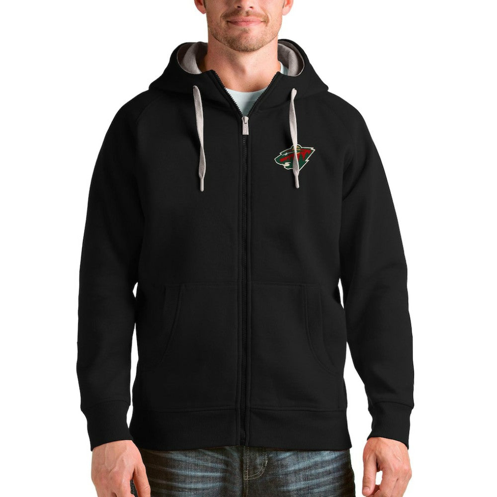 Minnesota Wild Antigua Logo Victory Full-Zip Hoodie - Black | NHL Lifestyle